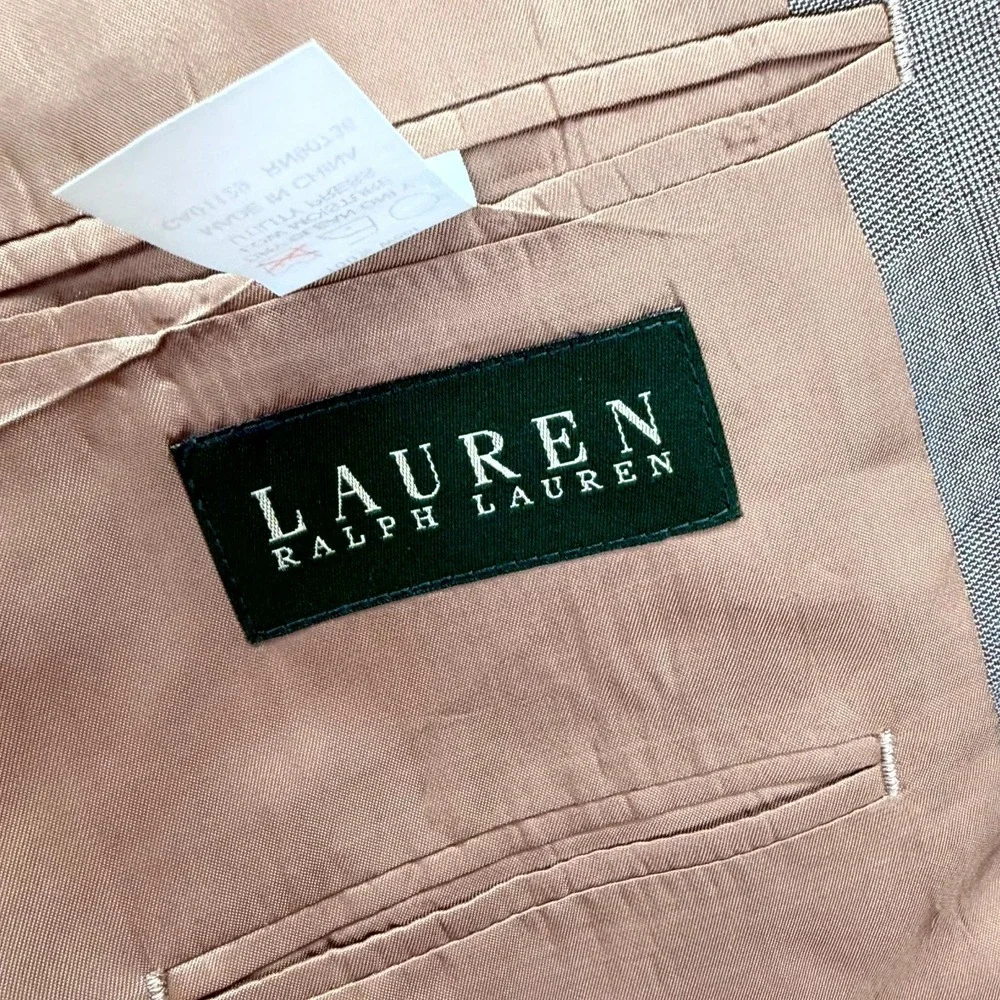 Lauren Ralph Lauren Blazer Jacket Mens 52R Tan‎ Glen Check Single Breasted Coat